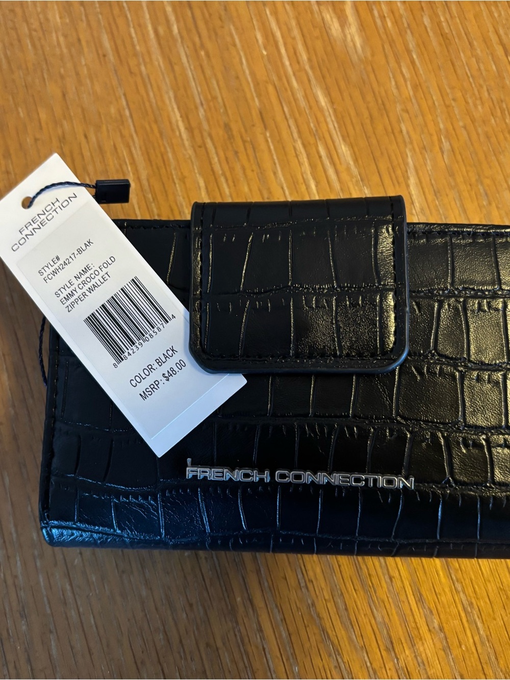 French Connection Black Croc-Embossed Snap Wallet
